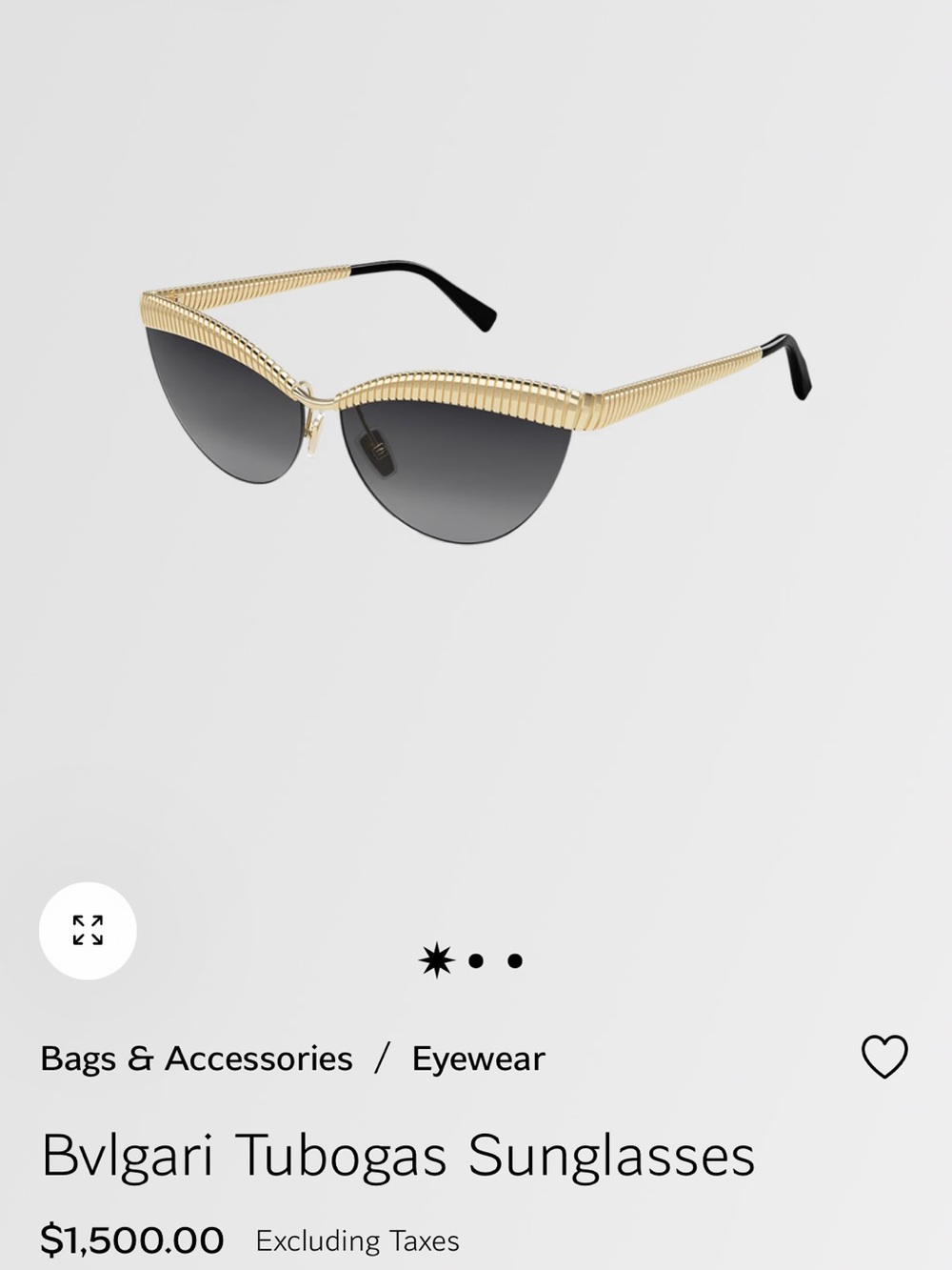 NWT Bulgari Gold and Black Cat-Eye Tubogas Sunglasses